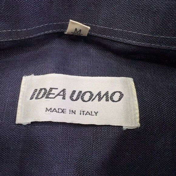 Idea Uomo Linen Button Up Shirt Men's Size M Medium Navy Blue Made In Italy - Picture 8 of 13